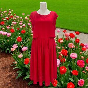 White Birch Red Linen Cotton 2 Piece Set Cottagecore Summer Outfit SZ Large